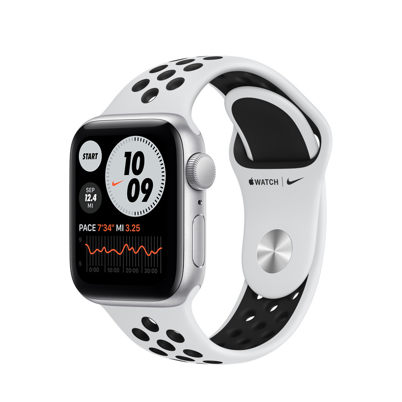 Apple Watch - SE - 44mm silver Aluminum - Platinum / Black Nike Band