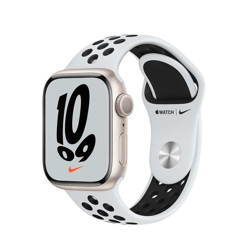 Apple Watch Series 7 | 45mm Starlight Aluminum | Platinum / Black Nike Band