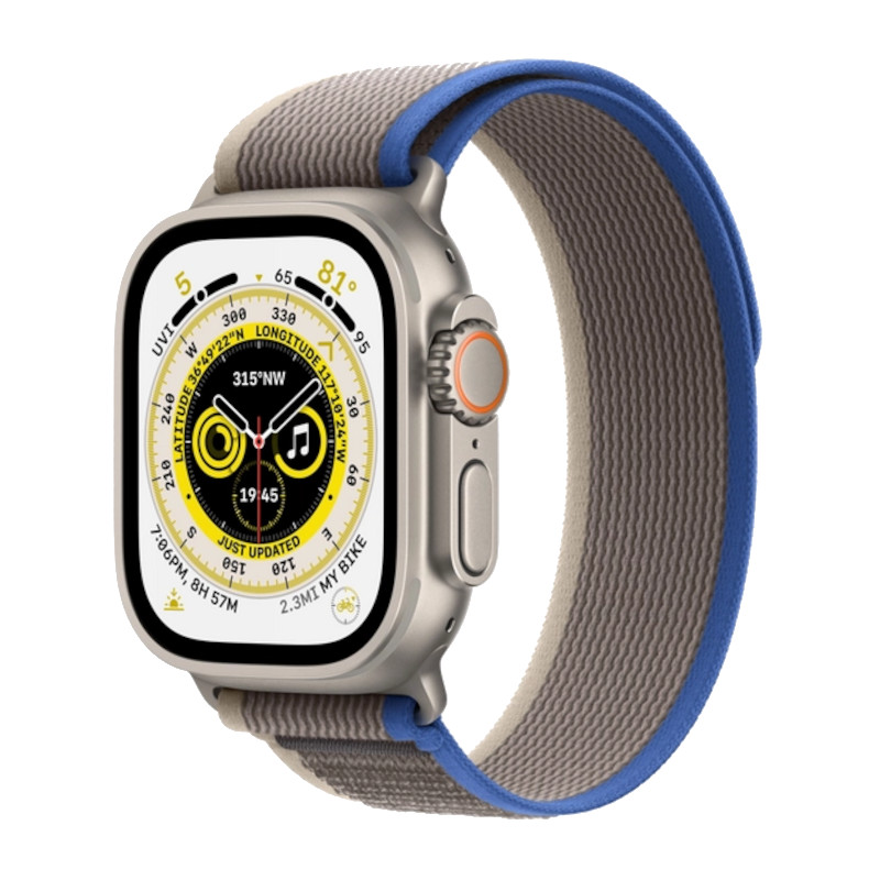 Apple Watch Ultra | 49mm Titanium | Blue and Gray Trail Loop