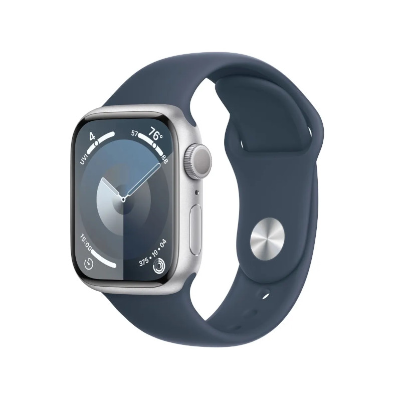 Apple Watch Series 9 | 45mm Silver Aluminum | Storm Blue Sport Band | S/M