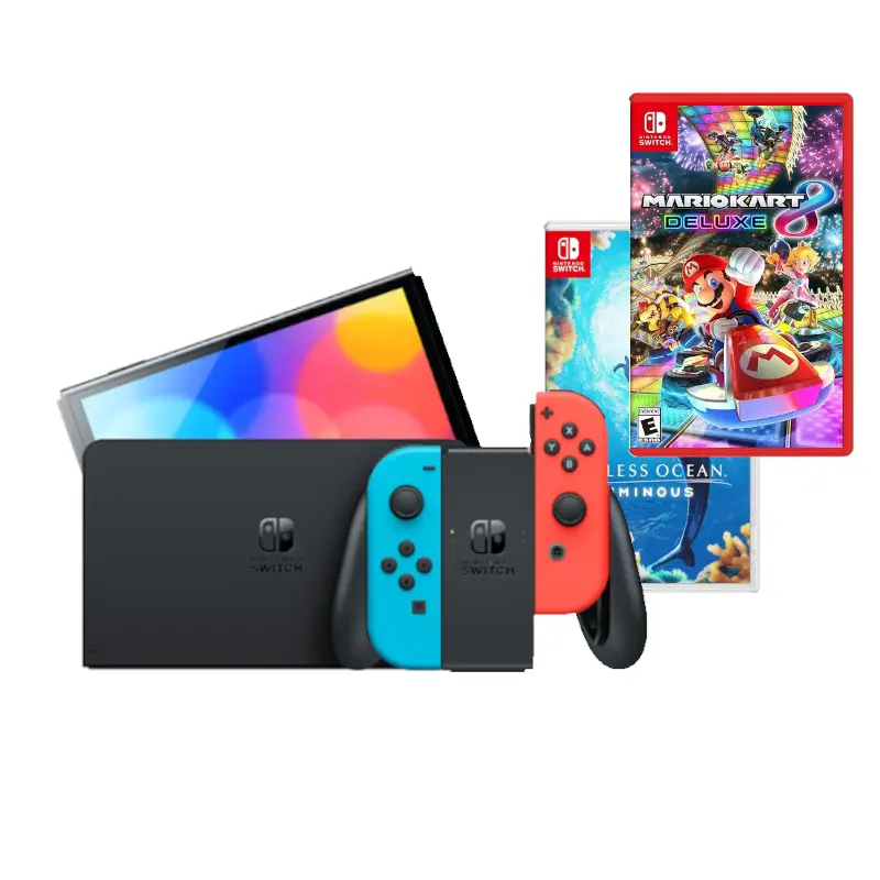 [NS1-HW-10007455-BF254] Nintendo Switch OLED Bundle | Red & Blue
